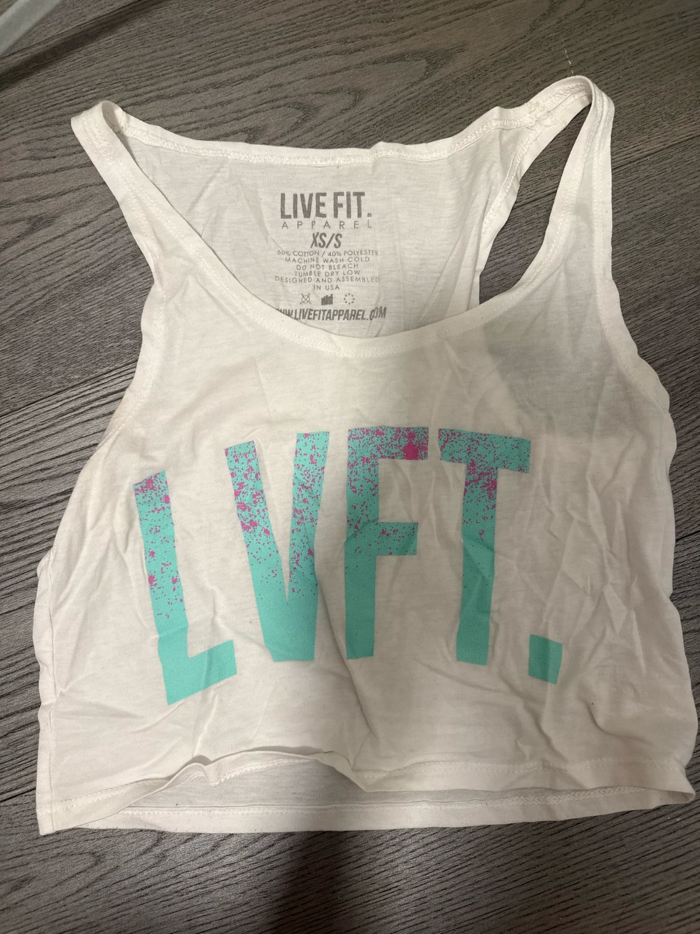 White Girls' Tank Top with Aqua and Pink Speckle Graphic